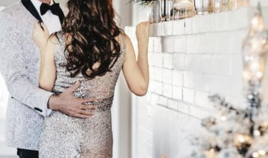 Couple embracing during a wedding celebration