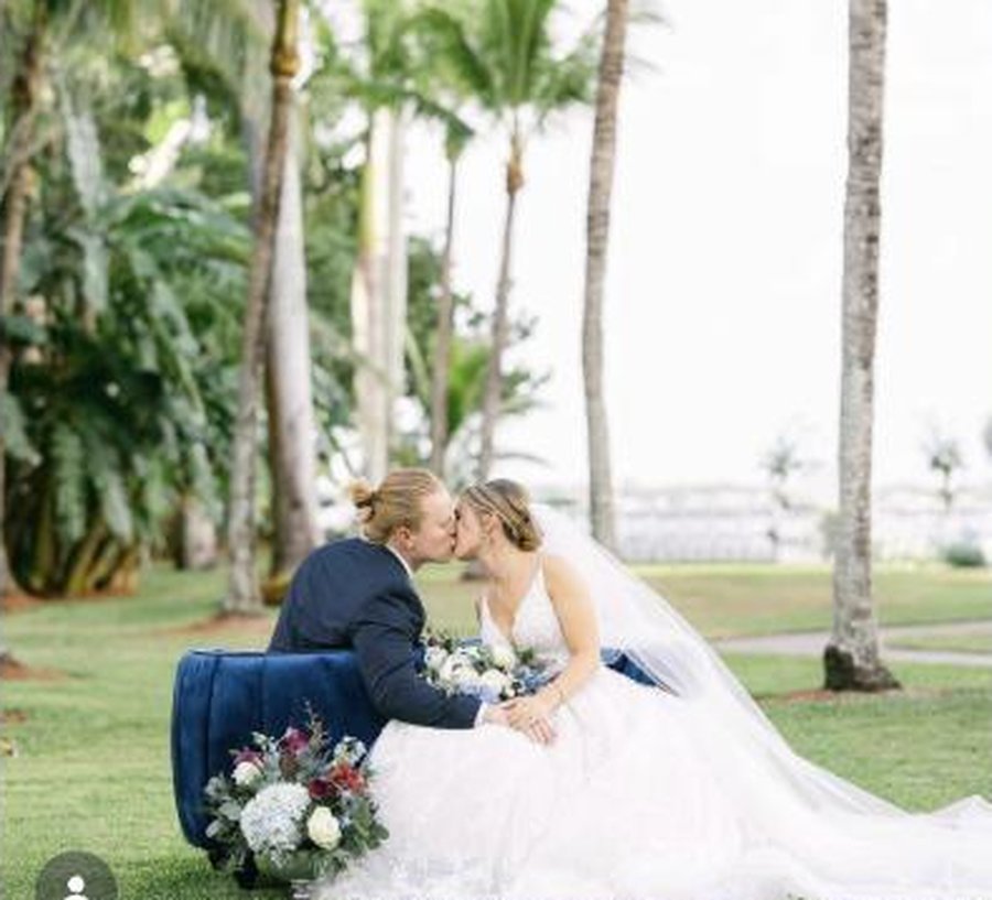 Couple sharing a private first look moment